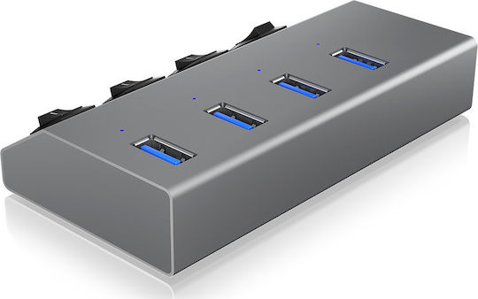 Icy Box USB-Hub 4 Anschlüsse USB 3.0 mit USB-A Anschluss Silber