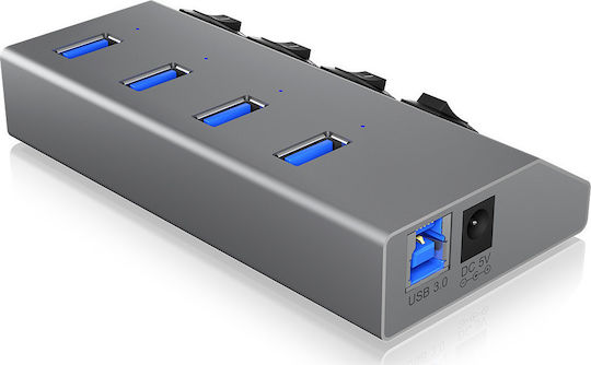 Icy Box USB-Hub 4 Anschlüsse USB 3.0 mit USB-A Anschluss Silber