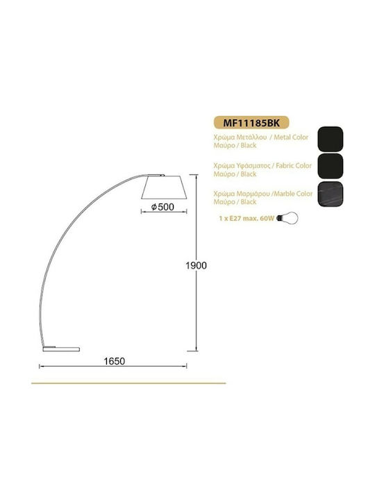 Aca Lennon Floor Lamp H190xW50cm. with Socket for Bulb E27 Black