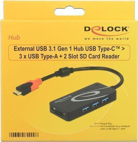 DeLock USB Хъб с 3 Порта USB 3.1 с USB-C Връзка