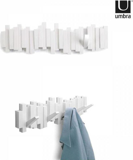 Umbra Стенна Закачалка Sticks Пластмасова С 5 Места Бяла 50x2.9x18.1cm