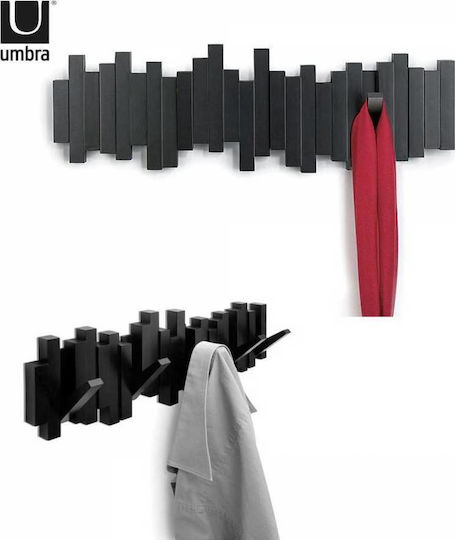 Umbra Стенна Закачалка Sticks Пластмасова 5 Места Черна 49.2x2.9x8.1cm