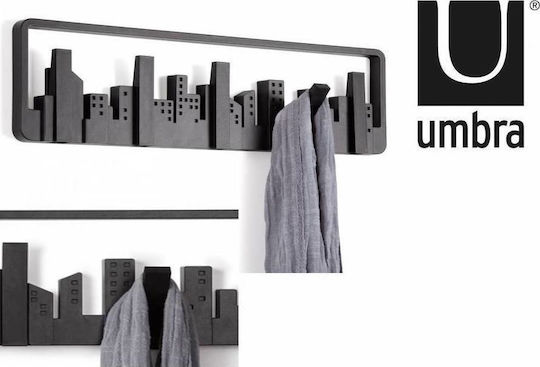 Umbra Wall Hanger Skyline Plastic 5 Hooks Black 49x2.9x14.6cm