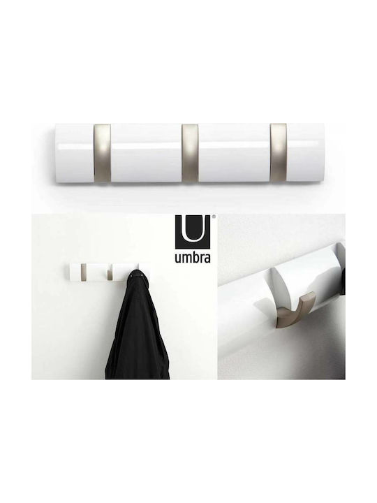 Umbra Κρεμάστρα Τοίχου Flip 3 Hook White Ξύλινη 3 Θέσεων Λευκή 33x3.2x7cm