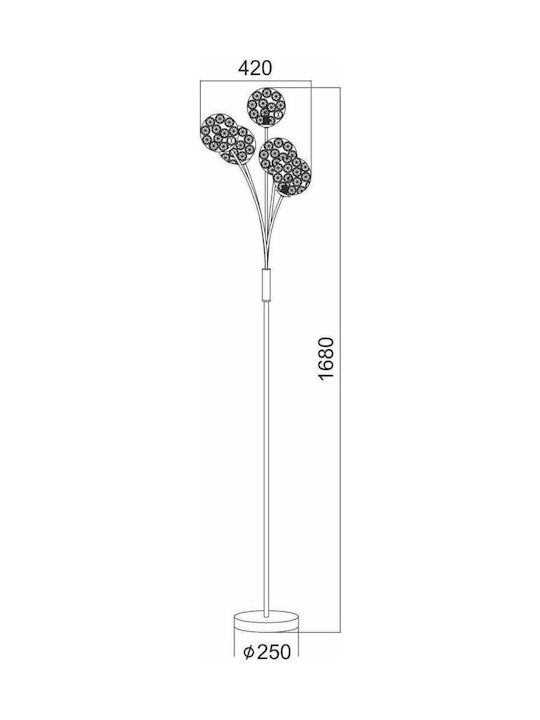 Aca Floor Lamp H168xW42cm. with Socket for Bulb G9 Silver