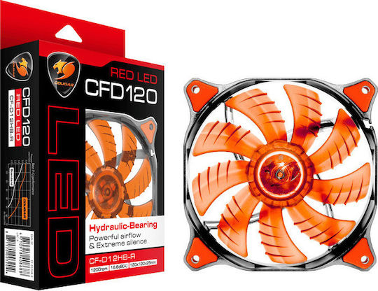 Cougar CFD Червен LED Вентилатор За Кутия 120мм (1200 оборота / 64.37 cfm) с Червена Светлина и 3-Pin Свързване Червен