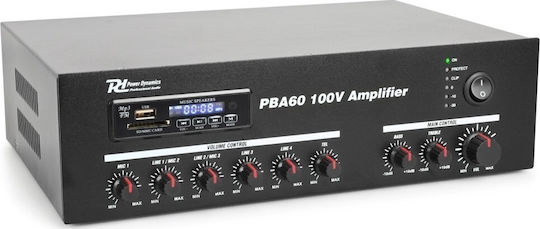 Power Dynamics PBA60 Προενισχυτής Εγκαταστάσεων 5 Καναλιών 60W/100V με Σύστημα Ψύξης και Συνδέσεις USB/FM/Bluetooth 952.093