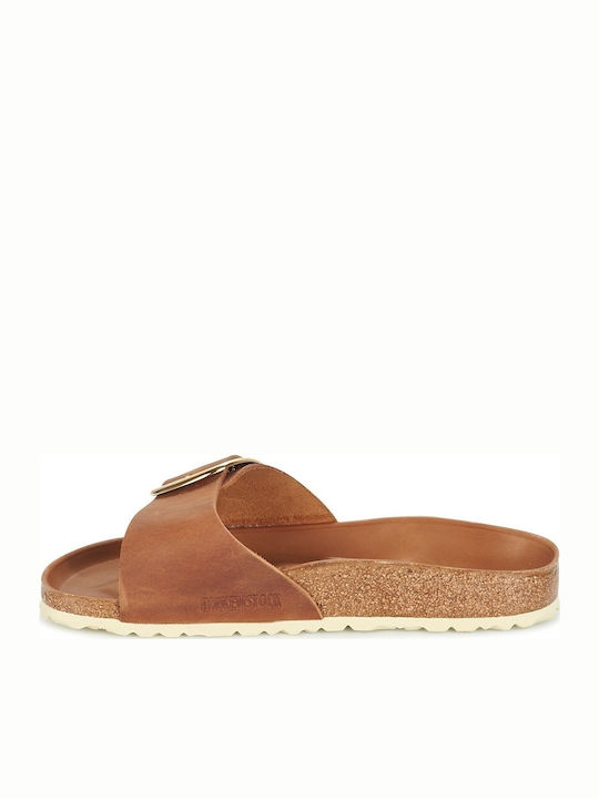 Madrid Big Buckle Oiled Leather Δερμάτινα Γυναικεία Ανατομικά Σανδάλια Καφέ Narrow Fit