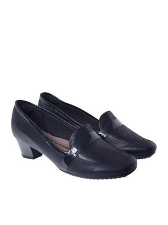 Piccadilly Leder Pumps mit Chunky flachem Absatz Schwarz