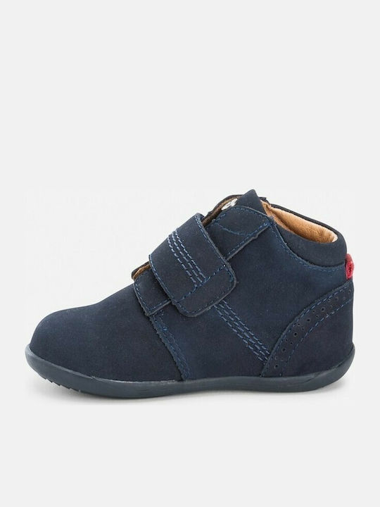 Mayoral Kids Leather Boots with Hoop & Loop Closure Navy Blue