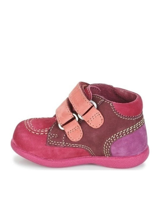 Anatomisch Lederne Kinderstiefeletten mit Klettverschluss Fuchsie