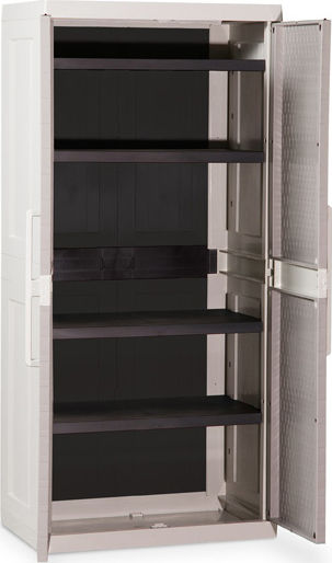 Double Door Wardrobe Rattan XL Plastic with 4 Shelves Light Grey / Warm Grey 312 89x54x190cm