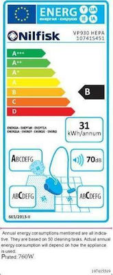 Nilfisk VP930 HEPA Basic EU Σκούπα Στερεών 760W με Κάδο 15lt