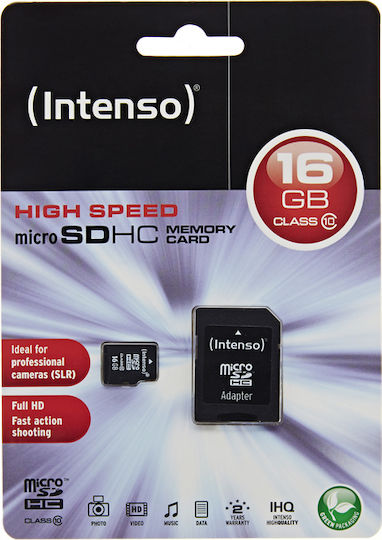 Intenso microSDHC 16GB Class 10 High Speed 20MB/s with Adapter