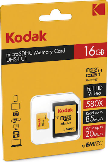 Kodak microSDHC 16GB U1 V10 A1 UHS-I 85MB/s με αντάπτορα