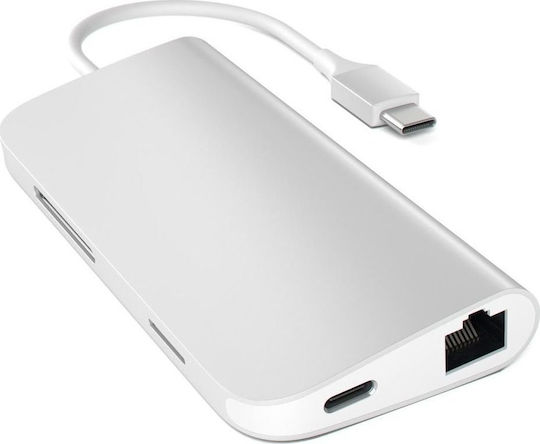 Satechi Aluminum Multi-Port Adapter 4K USB-C / USB-A Docking Station με 4K PD Ethernet Ασημί