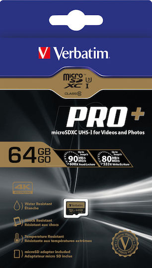 Verbatim Pro+ microSDXC 64GB Class 10 U3 UHS-I with Adapter