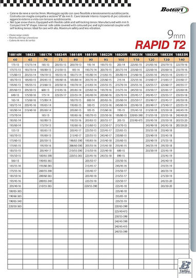 Bottari Rapid T2 No 80 Anti-slip Chains Thickness 9mm Passenger Car 2pcs