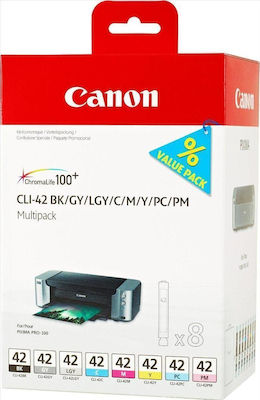 Canon CLI-42 Pack of 8 InkJet Printer Inks Photo Blue / Photo Magenta / Light Gray / Gray / Yellow / Cyan / Magenta / Black (6384B010)