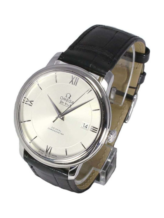 Omega Automatic Watch with Leather Strap Black