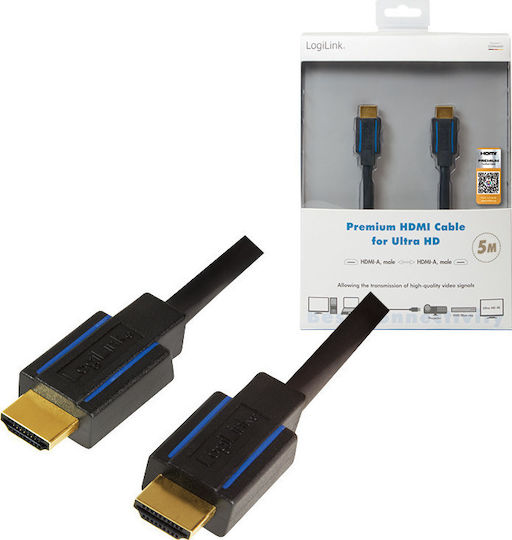 LogiLink Cabluri HDMI Premium HDMI 2.0 Premium High Speed 4K 60Hz HDR Cablu HDMI de sex masculin - HDMI de sex masculin 5m Negru