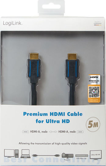 LogiLink Cabluri HDMI Premium HDMI 2.0 Premium High Speed 4K 60Hz HDR Cablu HDMI de sex masculin - HDMI de sex masculin 5m Negru