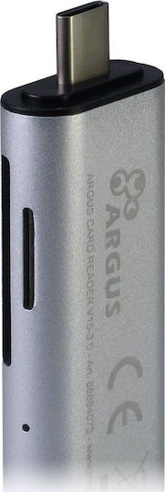 Inter-Tech Argus V15-3.0 Card Reader USB 2.0 USB 3.0 Type-C για SD/microSD Ασημί