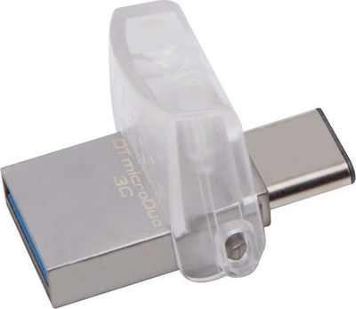 Kingston DataTraveler microDuo 3C 32GB USB 3.1 Stick με σύνδεση USB-A & USB-C Ασημί