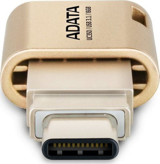 Adata UC350 16GB USB 3.1 Stick με σύνδεση USB-A & USB-C Χρυσό