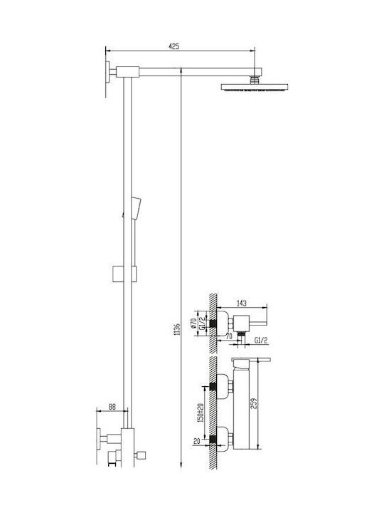 Karag Rubicon Duschsäule mit Armatur Silber