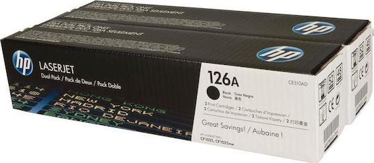HP 126A Γνήσιο Multipack Toner Laser Εκτυπωτή Μαύρο 2τμχ (CE310AD)