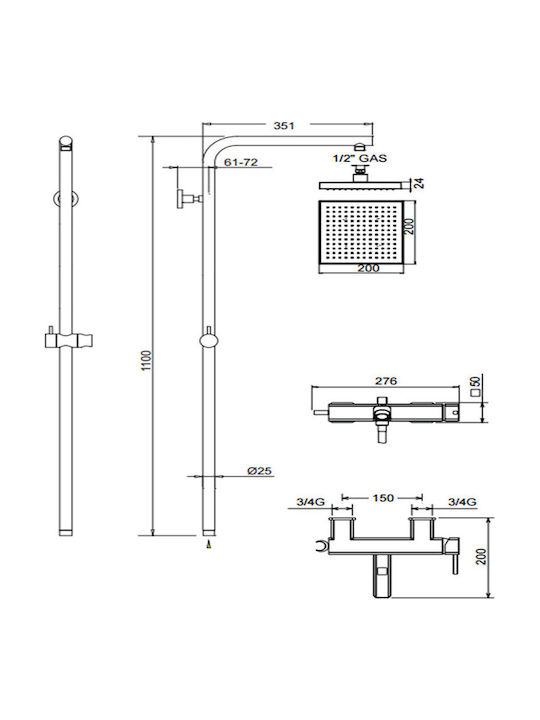 La Torre Java Coloană De Duș Cu Mixer De Cadă 110cm Argintie