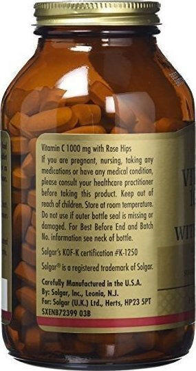Solgar Vitamin C with Rose Hips Βιταμίνη για Ενίσχυση του Ανοσοποιητικού, τo Δέρμα & Αντιοξειδωτική δράση 1000mg 100 ταμπλέτες