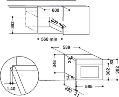 Whirlpool AMW 435 IX Εντοιχιζόμενος Φούρνος Μικροκυμάτων 22lt Inox