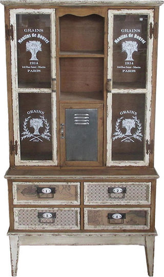 Bodenstehend Wohnzimmer Vitrine aus Spanplatte Antique Coffee / Ecru 80x36.5x150cm