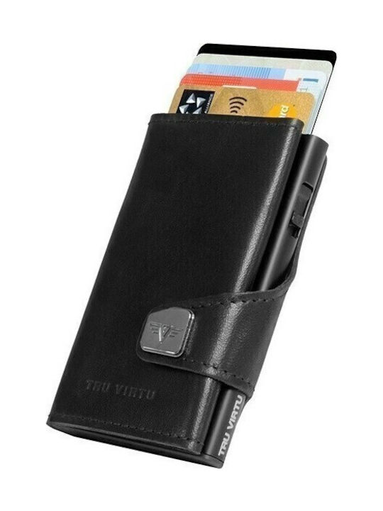 Click & Slide Δερμάτινο Ανδρικό Πορτοφόλι Καρτών με RFID και Μηχανισμό Slide Μαύρο