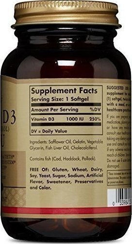 Solgar Vitamin D3 Vitamin für Stärkung des Immunsystems & die Knochengesundheit 1000iu 100 Softgels