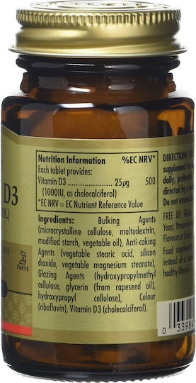 Solgar Vitamin D3 Βιταμίνη για Ενίσχυση του Ανοσοποιητικού & την Υγεία των Οστών 1000iu 90 ταμπλέτες