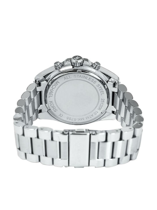 Michael Kors Bradshaw Γυναικείο Ρολόι 42mm Χρονογράφος Μπαταρίας με Ασημί Μεταλλικό Μπρασελέ