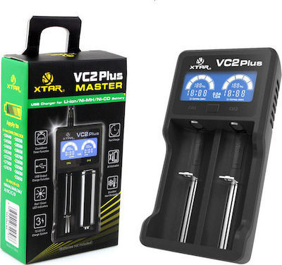 XTAR VC2 Plus Φορτιστής 2 Μπαταριών Ni-MH/Li-ion/Ni-Cd Μεγέθους AA/AAA/D/18650