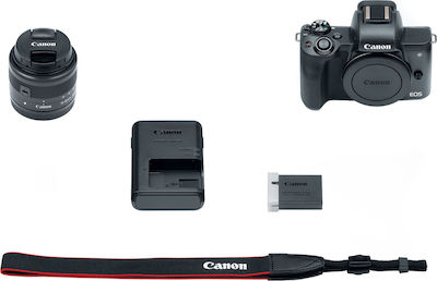 Canon EOS M50 Mirrorless Camera Crop Frame Kit (EF-M 15-45mm F3.5-6.3 IS STM) Black