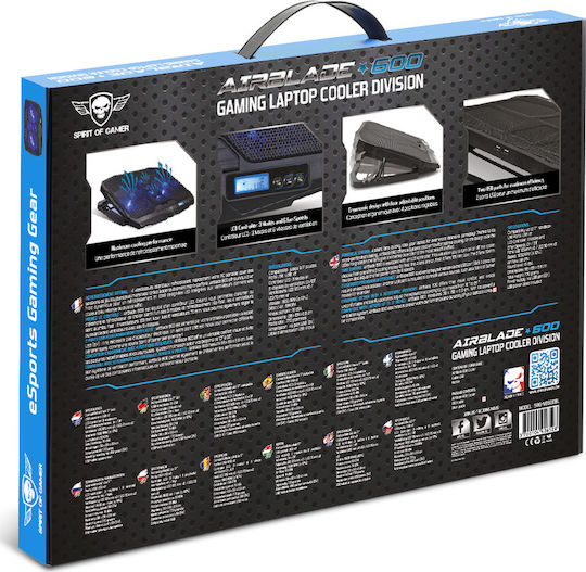 Spirit of Gamer Air Blade 600 Cooling Pad για Laptop έως 17.3" με 4 Ανεμιστήρες και Φωτισμό Μπλε