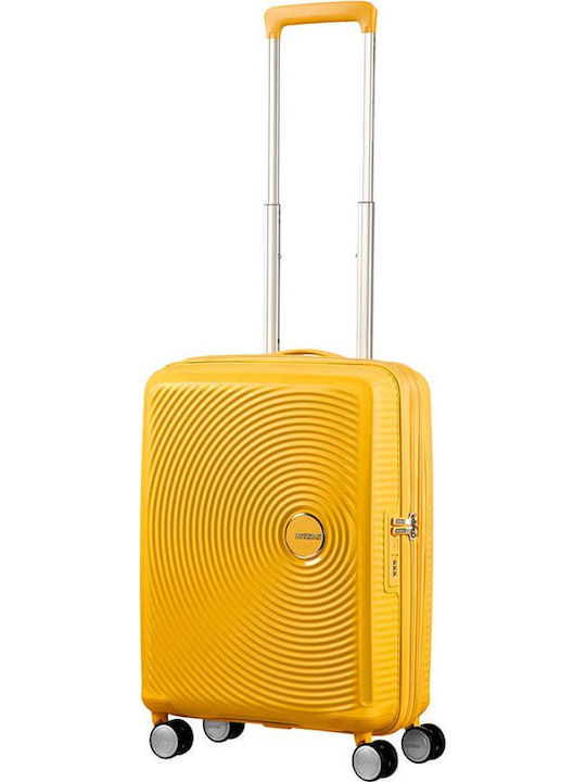 American Tourister Soundbox Spinner 4 Cabin Hard Suitcase Golden Yellow with 4 Wheels Height 55cm