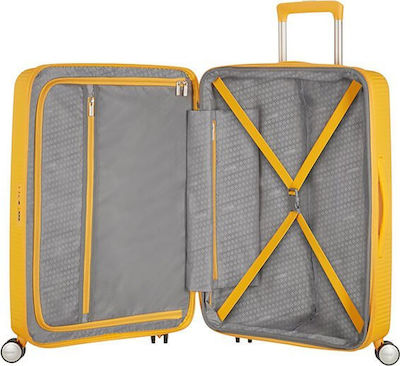 American Tourister Soundbox Spinner 4 Valiză de Călătorie Mare Dură Galbenă cu 4 roți Înălțime 77cm