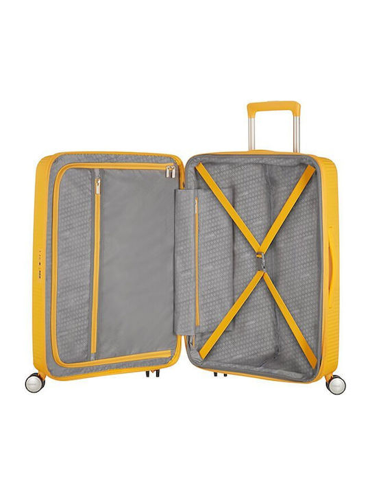 American Tourister Soundbox Spinner 4 Medium Hard Yellow Suitcase With 4 Wheels Height 67cm