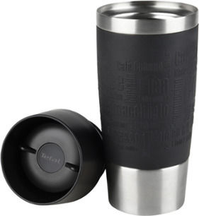 Tefal Travel Mug Glas Thermosflasche Rostfreier Stahl Schwarz 360ml mit Mundstück K30811