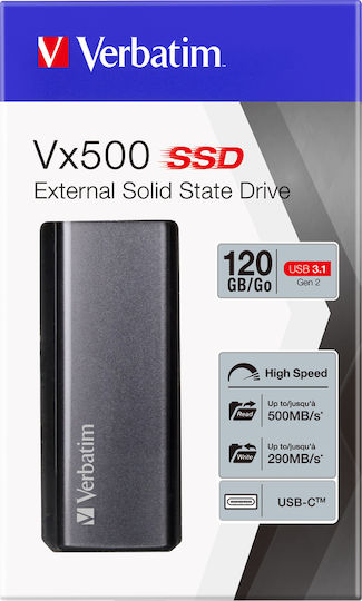 Verbatim Vx500 USB 3.1 / USB-C External M.2 SSD 120GB Gray
