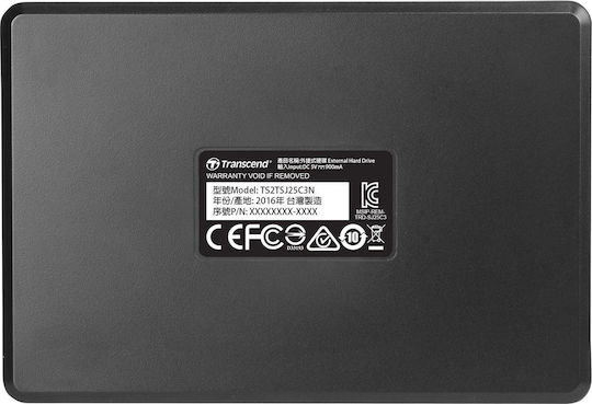 Transcend StoreJet 25C3 USB 3.1 Extern HDD 2TB 2.5" Gri