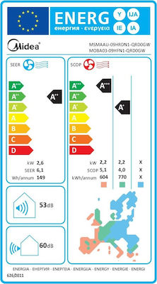 Midea MSMAAU-09HRDN1-QRD0GW Aparat de aer condiționat Inverter 9000 BTU A++/A+ - A+ cu Ionizator