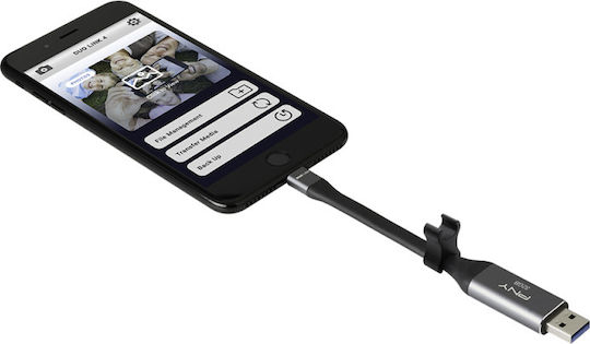 PNY Duo-Link 3.0 Cable Design 32GB USB 3.0 Stick mit Verbindung Blitzschlag & USB-A Gray